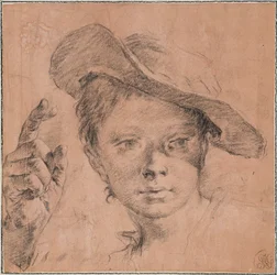 Boy Pointing with Raised Right Hand