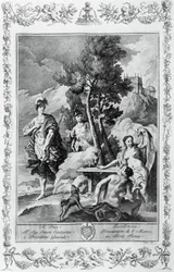 Carlo and Ubaldo in Happy Islands, engraving for Canto XV of Jerusalem Delivered