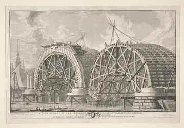 A View of Part of the Intended Bridge at Blackfriars, London, in August 1764 by Robert Mylne, Architect, Engraved by Piranesi at Rome