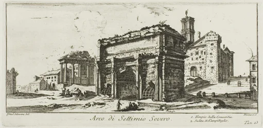 Arch of Septimius Severus. 1. Temple of Concord. 2. Ascent to the Capitoline Hill, plate 13 from Some Views of Triumphal Arches and other Monuments