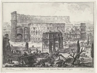 Arch of Constantine and the Colosseum in Rome (title on object) Views of Rome (series title)