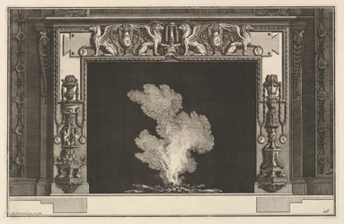 Chimneypiece: Affronted Griffons on the Lintel and Candelabra on the Jambs