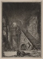 Perspective of the staircase of the water reservoir of the aforementioned lodgings, indicated in the plan in Plate XIII with the letter G.