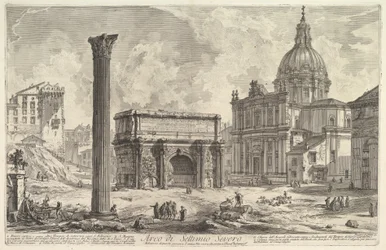The Arch of Septimius Severus, with the Church of S. Martina on the right (Arco di Settimio Severo), from “Vedute di Roma”
