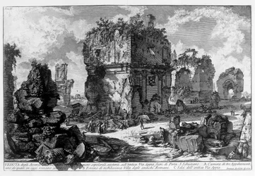 View of a tomb on Via Appia in Rome. Drawing by Giovanni Piranesi (Piranese) 1756