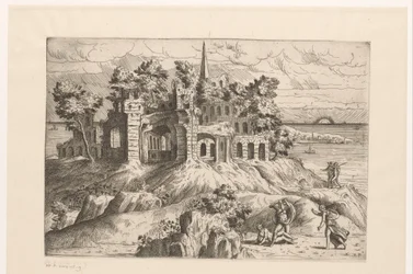 Landscape with Ruins by the Water and a Rising or Setting Sun