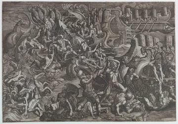 Naval Battle Between Greeks and Trojans