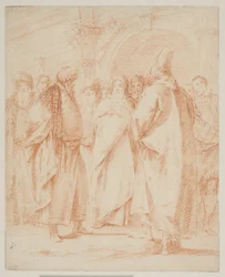 A Group of Men Gathered in Front of a Gate