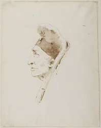 Head of an Old Man in Profile Wearing Exotic Headdress