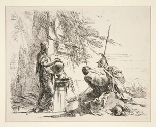 Standing Woman and Seated Man Before an Obelisk, from the Series Vari Capricci