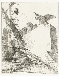 Title Print for Scherzi di Fantasia with Owls by a Stone (Scherzi di Fantasia)