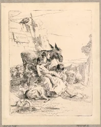 Woman with Two Children and a Donkey, plate 21 from the Scherzi di Fantasia