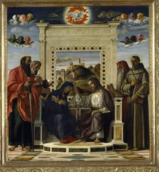 Coronation of the Virgin with Saints Paul, Peter, Jerome and Francis of Assisi with Scenes from the Lives of the Saints in the Predella Panel, Known as the 