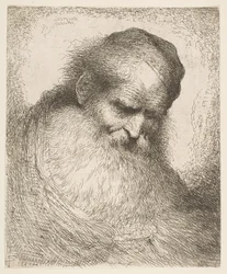 A bearded man wearing a cap looking down to the right, from the series 