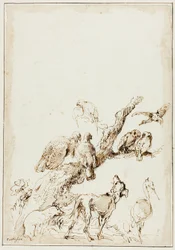 Birds and Animals around a Dead Tree