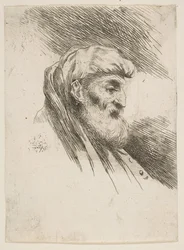 Head of an Old Bearded Man Facing Right, from the Series of Small Heads in Orien..., ca. 1645-1650
