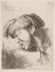 Man wearing a turban, a tie fastened around his neck, facing left, from the series of..., 1645-1650