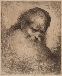 Old Man with a Long Beard and Skullcap, Leaning Forward