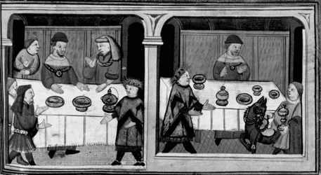 Decameron, Bergamin is Invited to the Table of Cangrande della Scala; Bergamin Receives Sumptuous Gifts. First Day, Story 7