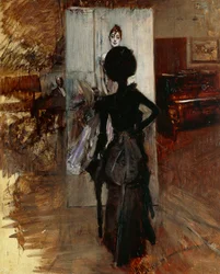 Lady in Studio of Painter Facing White Pastel