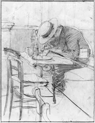 Paul Cesar Helleu at a Table in a Cafe