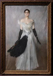 Portrait of a Lady in White with Gloves and Fan