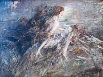 Portrait of the Marquise Casati with peacock feathers