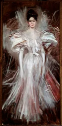 Young Woman Dressed in White Satin (Fireworks)