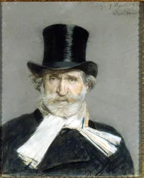 Portrait of Giuseppe Verdi in 1886. Drawing by Giuseppe Boldini. Rome. Galleria D