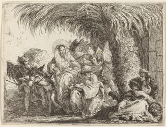 Joseph Kneels with the Child before Mary on the Donkey