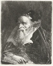 Old Man with Book and Magnifying Glass