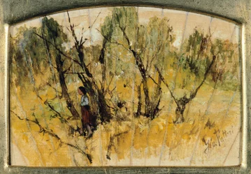 Forest with a Figure, the Study of a Fan