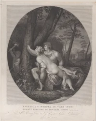 Angelica lying across the lap of Medoro and writes their names on a tree trunk, 1784-1836