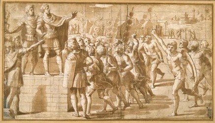 The Emperor Constantine, addressing his troops, startled by the vision of the Cross in the sky