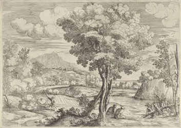 Landscape with Bird on Tree Stump
