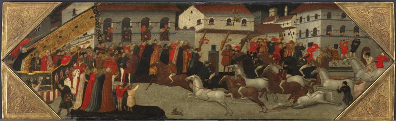 Panel from a Cassone: The Race of the Palio in the Streets of Florence, 1418