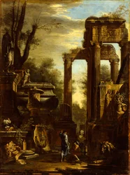 Capriccio of Classical Ruins and Statuary with Figures Conversing