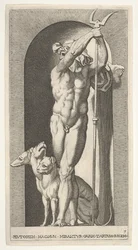 Plate 7: Pluto in a Niche, Holding a Bident, with Cerberus Next to Him, from a Series of...