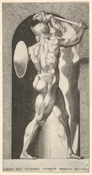 Mars in a Niche, Holding a Sword Above His Head with His Right Arm, and a Shield
