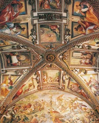 Presbytery Vault (detail) Depicting Crucifixion, by Giovanni Lanfranco, and Scenes from Old and New Testament, by Giovanni Bernardino Azzolino, Certosa of San Martino, Naples, Italy