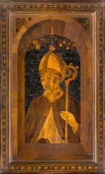 Lignaean Canonical Choir, Inlaid by Giovanni Maria Platina 1484, Stallo Superiore, Sant