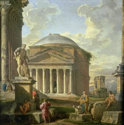 View of the Pantheon, the Farnese Hercules and other Roman Ruins