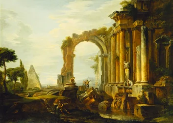 A Capriccio of Classical Ruins with the Pyramid of Cestius and Figures in a Landscape