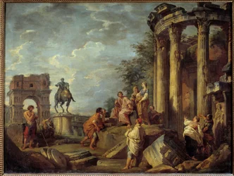 Architectural Ruins with the Arch of Janus, the Temple of Vesta, and the Statue of Marcus Aurelius