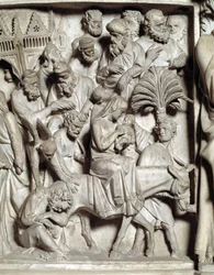Detail of the Reliefs of the Chair by Giovanni Pisano: Flight into Egypt (detail)