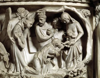 Detail of the Reliefs of the Chair by Giovanni Pisano: The Adoration of the Magi (detail)