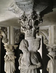 Detail of the Sculpted Groups Supporting the Chair by Giovanni Pisano: The Theological Virtues (detail)