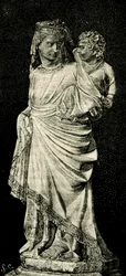 Madonna and Child, statue by Giovanni Pisano, Prato Cathedral, woodcut from Le cento citta d