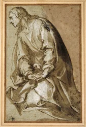 A young saint kneeling in prayer