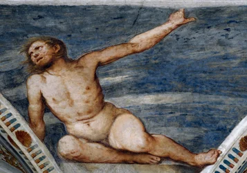 Male nude, (detail) of frescoes by Girolamo Romanino (ca 1484-after 1559), Commissioned by Bernardo Clesio